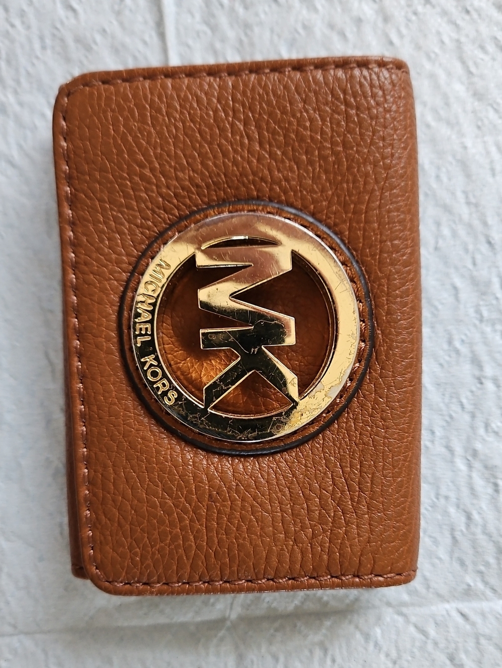 Michael Kors Caramel Brown Leather Card Holder with Gold MK Emblem